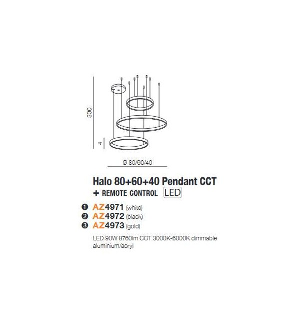 LAMPA WISZĄCA HALO CCT + REMOTE CONTROL ZŁOTA