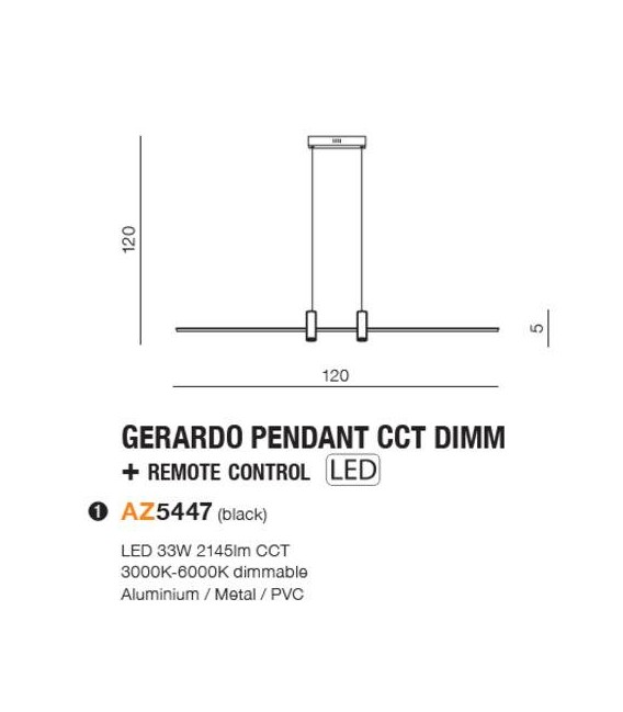 LAMPA WISZĄCA GERARDO CCT DIMM+ REMOTE CONTROL