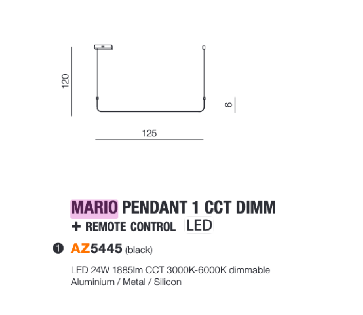 LAMPA WISZĄCA MARIO 1 CCT DIMM+ REMOTE CONTROL