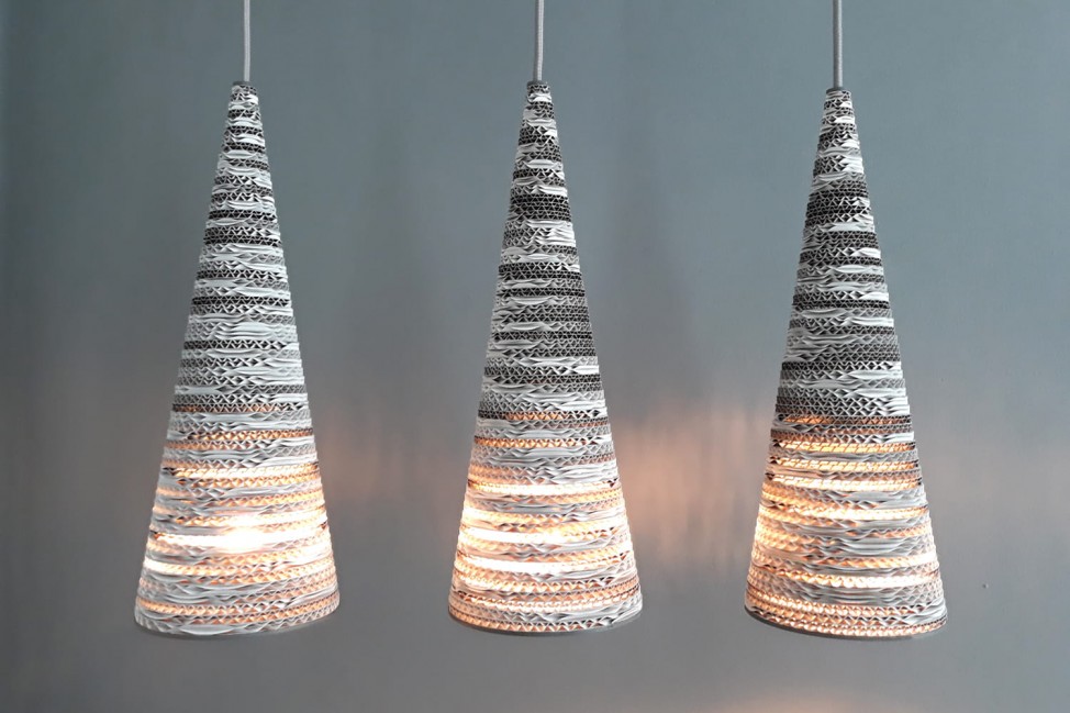 LAMPA WISZĄCA Z TEKTURY BIRCH 3 SZARA