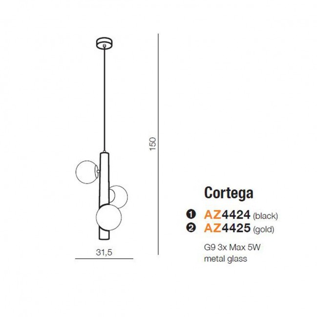 LAMPA WISZĄCA CORTEGA ZŁOTA