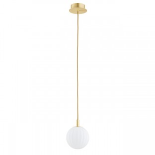 Lampa wisząca Paloma - mosiądz szczotkowany - szkło białe ryflowane