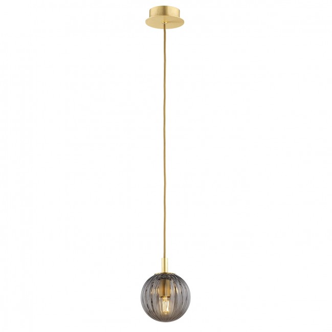 Lampa wisząca Paloma - mosiądz szczotkowany - szkło dymione ryflowane