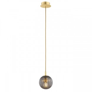 Lampa wisząca Paloma - mosiądz szczotkowany - szkło dymione ryflowane