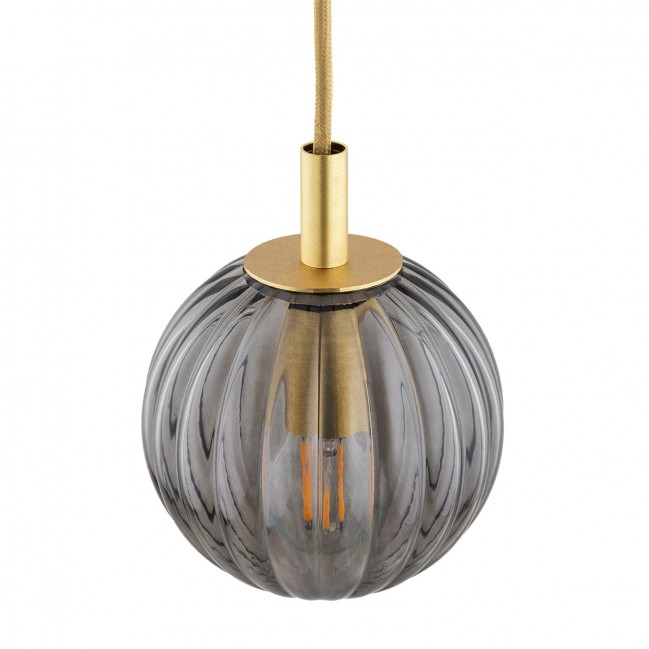 Lampa wisząca Paloma - mosiądz szczotkowany - szkło dymione ryflowane