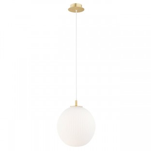 Lampa wisząca Paloma - mosiądz szczotkowany - szkło białe ryflowane
