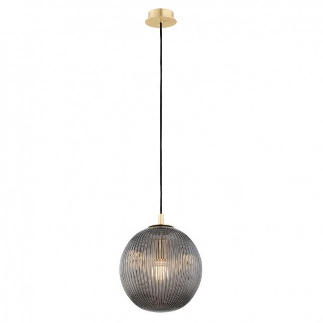 Lampa wisząca Paloma - mosiądz szczotkowany - szkło dymione ryflowane