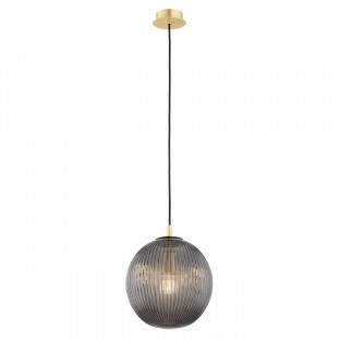 Lampa wisząca Paloma - mosiądz szczotkowany - szkło dymione ryflowane