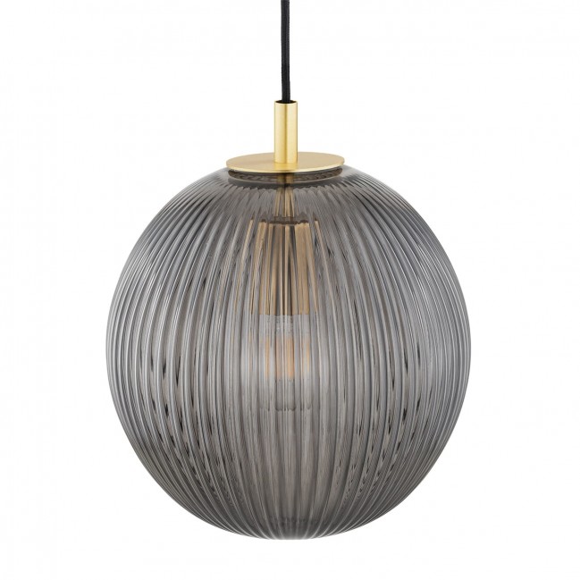 Lampa wisząca Paloma - mosiądz szczotkowany - szkło dymione ryflowane