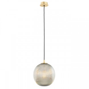 Lampa wisząca Paloma - mosiądz szczotkowany - szkło szare ryflowane
