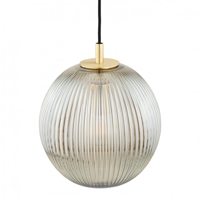 Lampa wisząca Paloma - mosiądz szczotkowany - szkło szare ryflowane