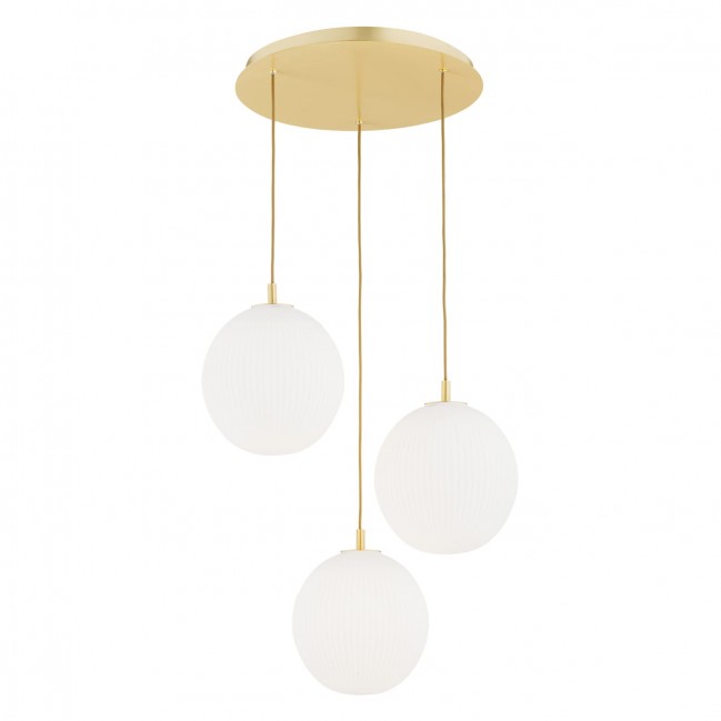 Lampa wisząca Paloma 3 z mosiądzu ze szklanymi białymi kloszami