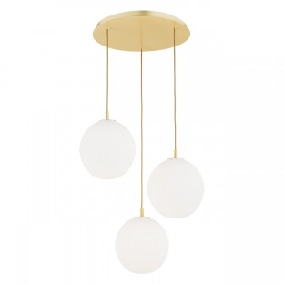 Lampa wisząca Paloma 3 z mosiądzu ze szklanymi białymi kloszami