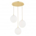 Lampa wisząca Paloma 3 z mosiądzu ze szklanymi białymi kloszami