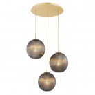 Lampa wisząca Paloma 3 z mosiądzu ze szklanymi dymionymi kloszami