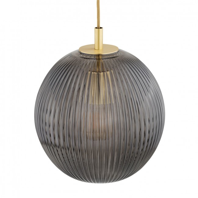Lampa wisząca Paloma 3 z mosiądzu ze szklanymi dymionymi kloszami