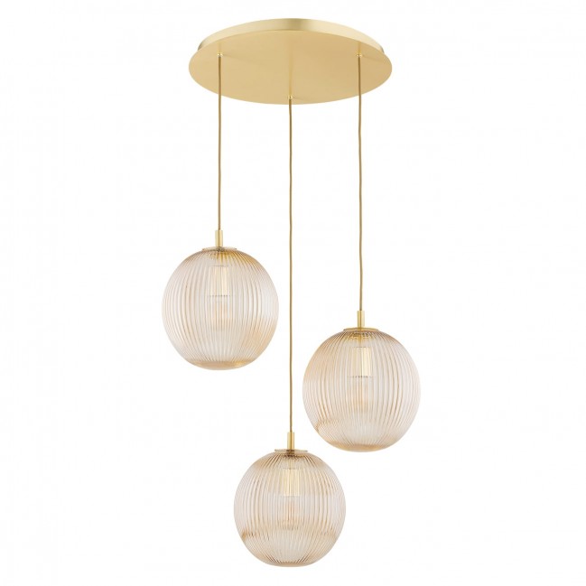 Lampa wisząca Paloma 3 z mosiądzu ze szklanymi miodowymi kloszami