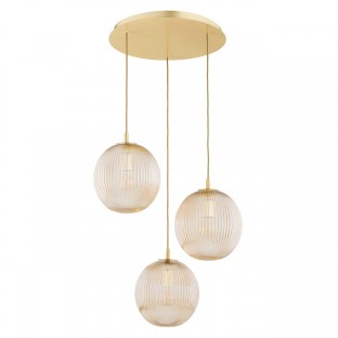 Lampa wisząca Paloma 3 z mosiądzu ze szklanymi miodowymi kloszami