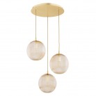 Lampa wisząca Paloma 3 z mosiądzu ze szklanymi miodowymi kloszami