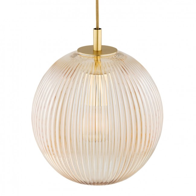 Lampa wisząca Paloma 3 z mosiądzu ze szklanymi miodowymi kloszami
