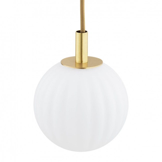 Lampa wisząca kaskadowa Paloma 5 z mosiądzu - białe ryflowane kule