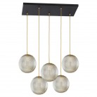 Lampa wisząca Paloma 5 z mosiądzu ze szklanymi szarymi kloszami