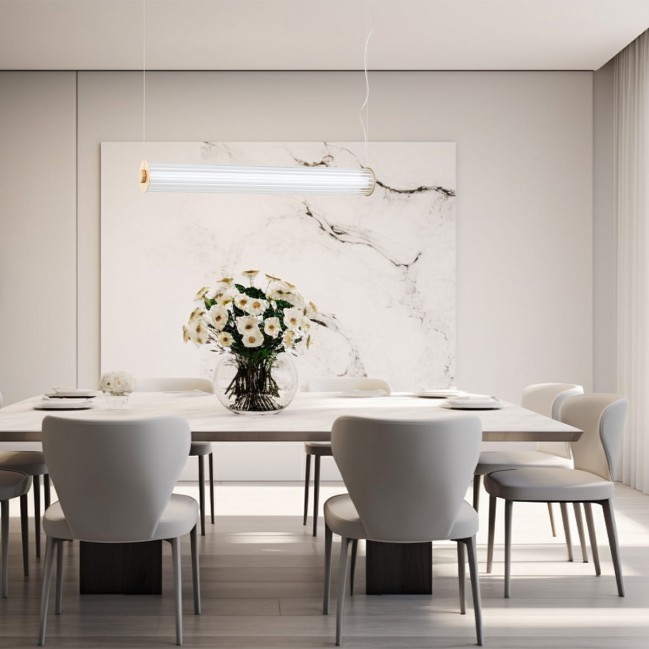 Lampa wisząca Hampton Led - mosiądz szczotkowany - szkło ryflowane