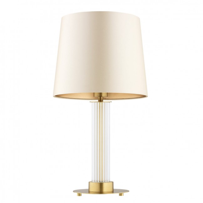 Lampa stołowa Hampton z mosiądzu i szkła ryflowanego z beżowym abażurem