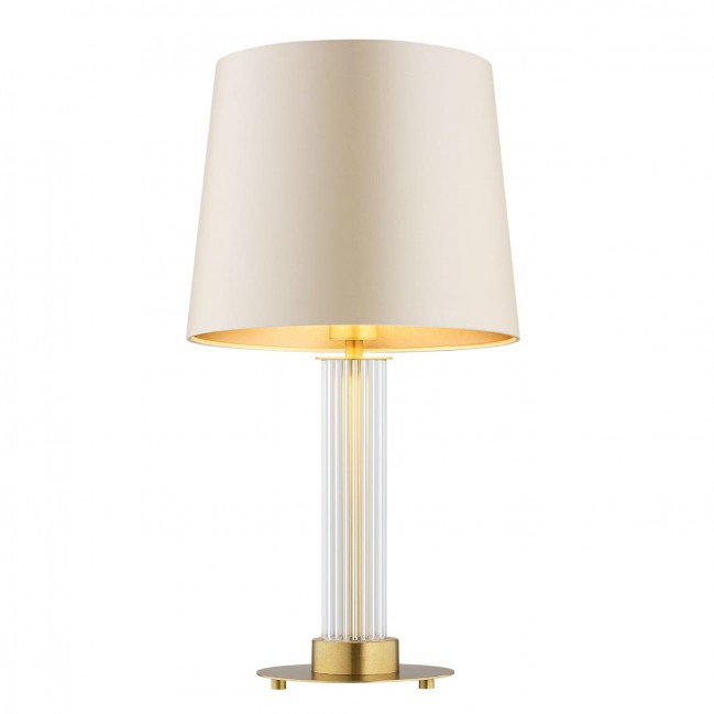 Lampa stołowa Hampton z mosiądzu i szkła ryflowanego z beżowym abażurem