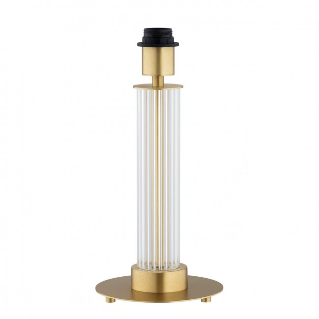 Lampa stołowa Hampton z mosiądzu i szkła ryflowanego z beżowym abażurem