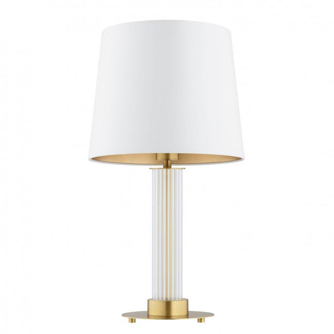 Lampa stołowa Hampton z mosiądzu i szkła ryflowanego z kremowym abażurem