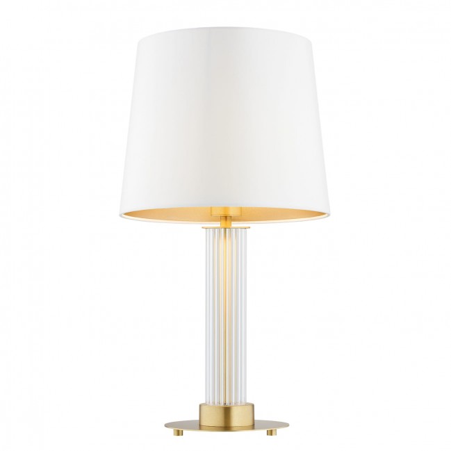 Lampa stołowa Hampton z mosiądzu i szkła ryflowanego z kremowym abażurem