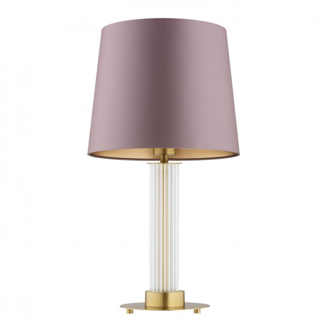 Lampa stołowa Hampton z mosiądzu i szkła ryflowanego z różowym abażurem