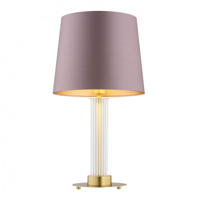 Lampa stołowa Hampton z mosiądzu i szkła ryflowanego z różowym abażurem