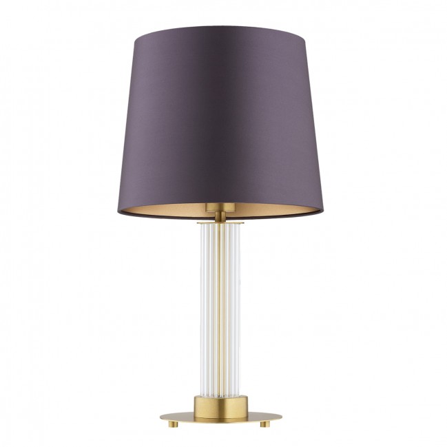 Lampa stołowa Hampton z mosiądzu i szkła ryflowanego z fioletowym abażurem
