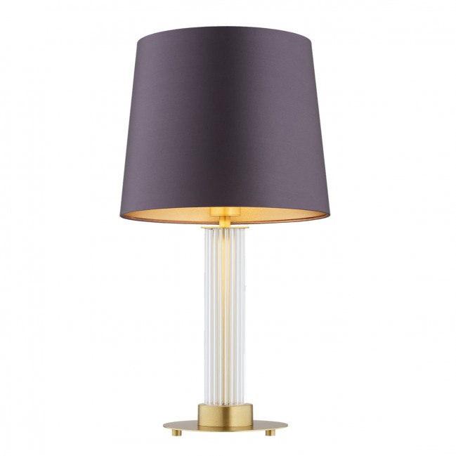 Lampa stołowa Hampton z mosiądzu i szkła ryflowanego z fioletowym abażurem