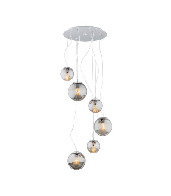 Lampa wisząca kaskadowa Optica chromowana - szklane grafitowe kule