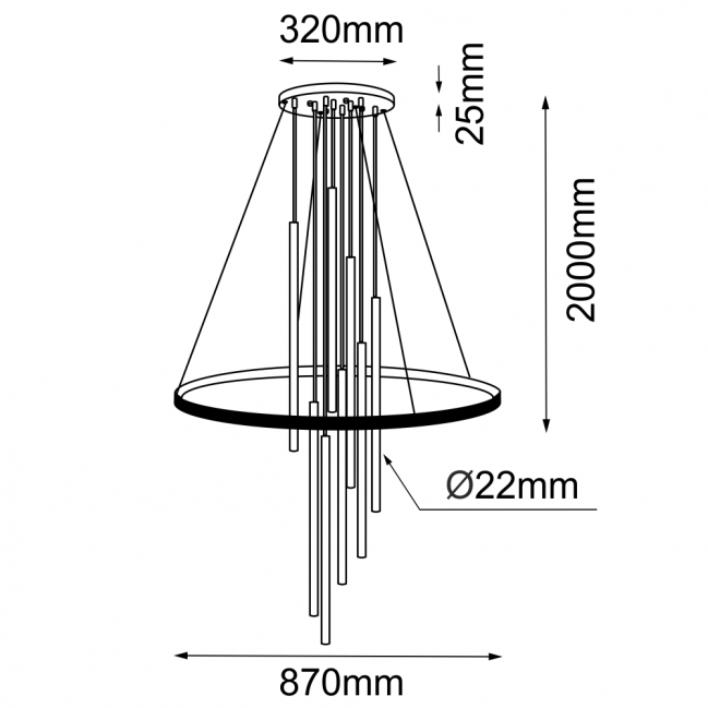 Nowoczesna lampa wisząca Luna czarno złota - ring wewnętrzny