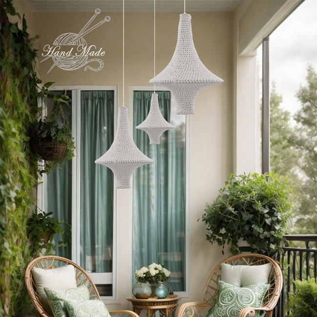 Lampa wisząca pleciona Alda L bawełna biała