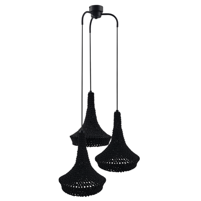 Lampa wisząca Mahaka 3 pleciona z bawełny - czarna