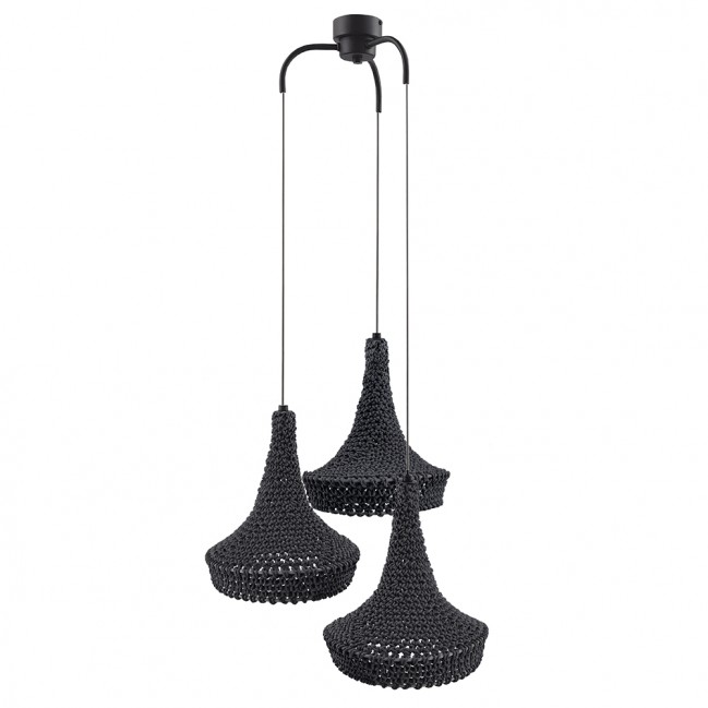 Lampa wisząca Mahaka 3 pleciona z bawełny - szara