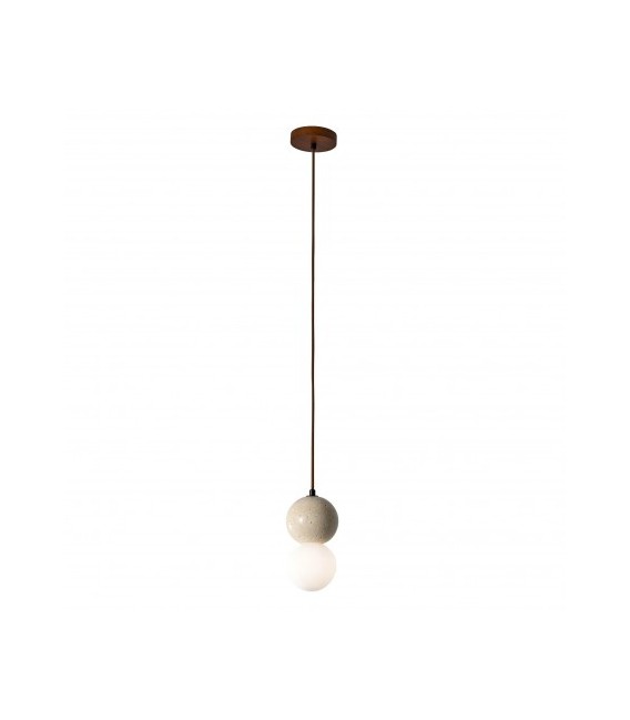 Lampa wisząca Bilo I z drewna szkła i trawertynu