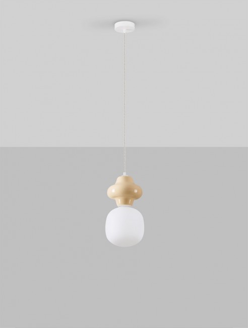 Lampa wisząca Clio ze szkła i ceramiki w kolorze biało beżowym