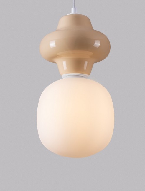 Lampa wisząca Clio ze szkła i ceramiki w kolorze biało beżowym