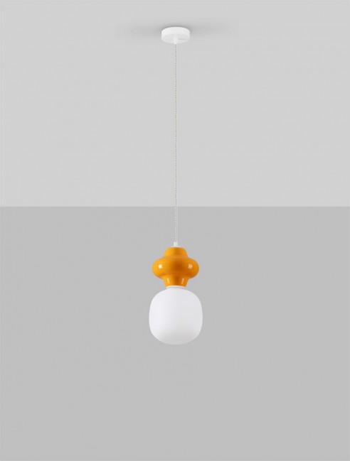 Lampa wisząca Clio ze szkła i ceramiki w kolorze biało pomarańczowym