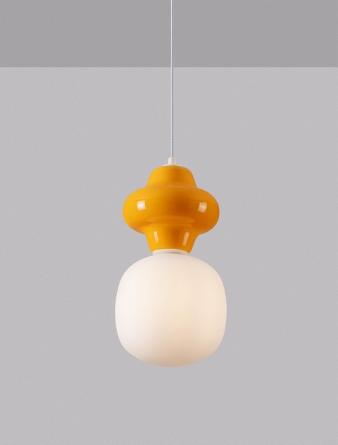 Lampa wisząca Clio ze szkła i ceramiki w kolorze biało pomarańczowym