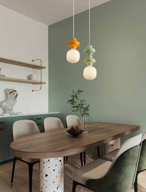 Lampa wisząca Clio ze szkła i ceramiki w kolorze biało pomarańczowym