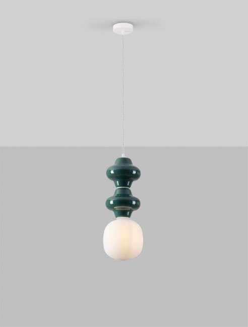 Lampa wisząca Clio ze szkła i ceramiki w kolorze biało zielonym