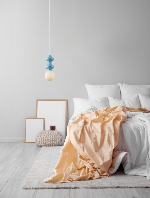 Lampa wisząca Clio ze szkła i ceramiki w kolorze biało niebieskim