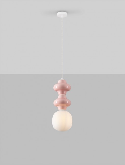 Lampa wisząca Clio ze szkła i ceramiki w kolorze biało różowym